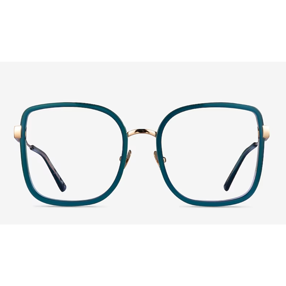 Womens teal square prescription-ready glasses  + case (56-20-140)